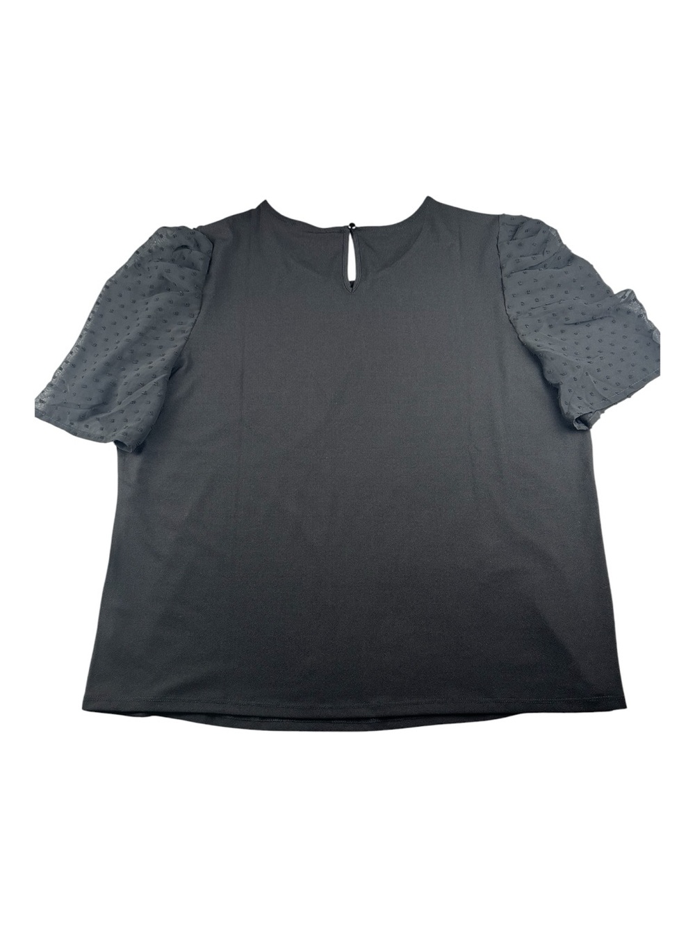 Adrianna Papell Black Mixed Media Top Sheer Dot Puff Sleeves XL Corporate Goth - Picture 3 of 10